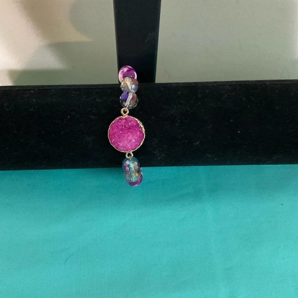 Chic Pink and Purple Beaded Bracelet with Pink Druzy